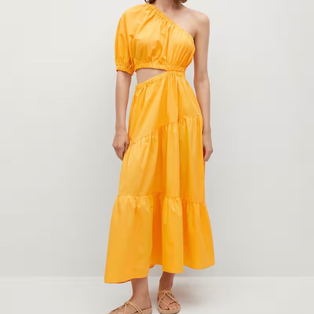 Mango Yellow One Shoulder Dress
